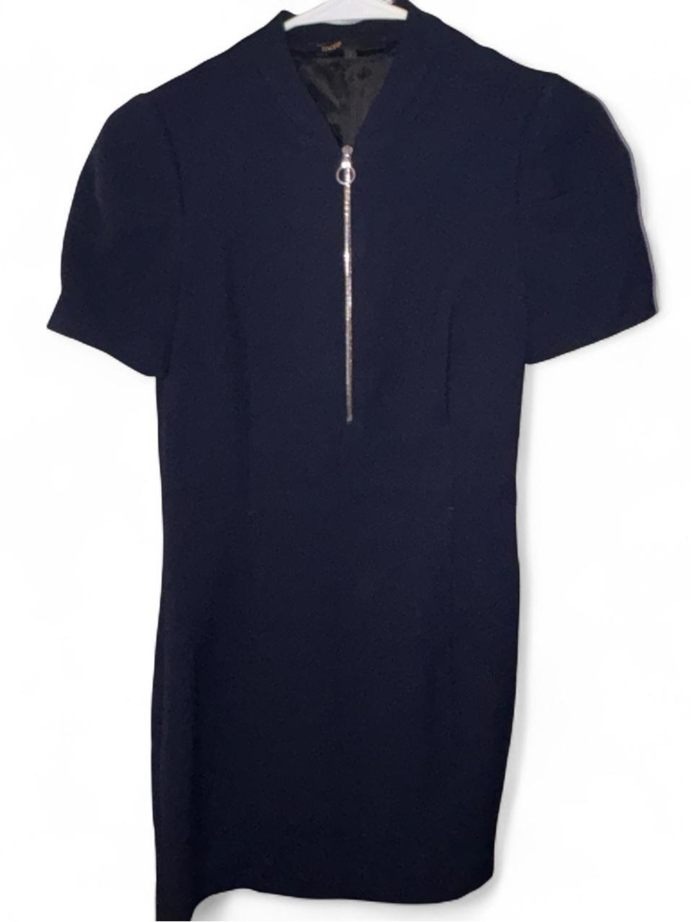 Classic Navy Zip-Front Sheath Dress